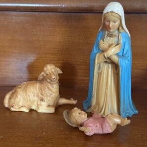 Vintage 1974 Nativity Scene Figurine Set with Blue and Cream Accents